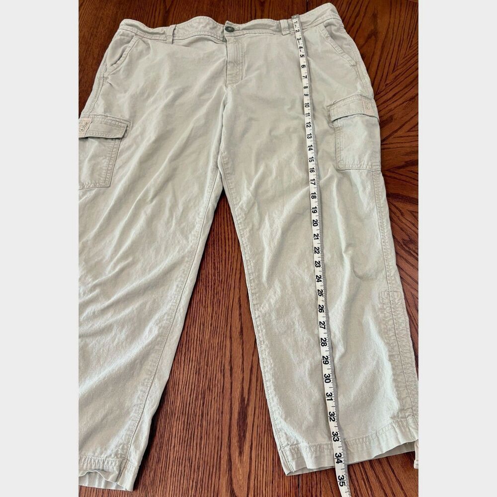 Eddie Bauer Women's 16 Tall Cotton Ripstop Cargo Capri Pants Stone Tan Ruched
